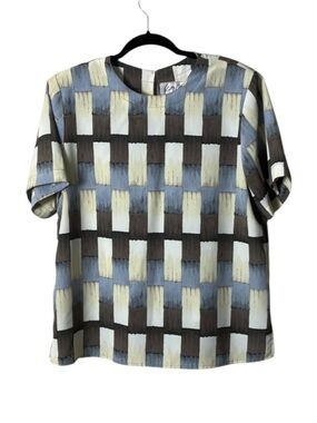 Vintage blouse Kathy Ike geometric print retro neutral tones boxy top